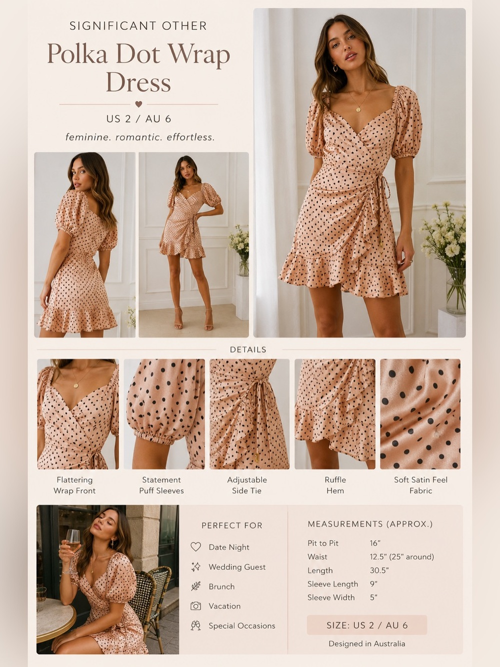 Significant Other Polka Dot Wrap Mini Dress US 2